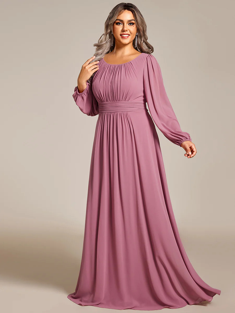 Round Neck Bridesmaid Dresses with Long Lantern Sleeves #EMES0106B