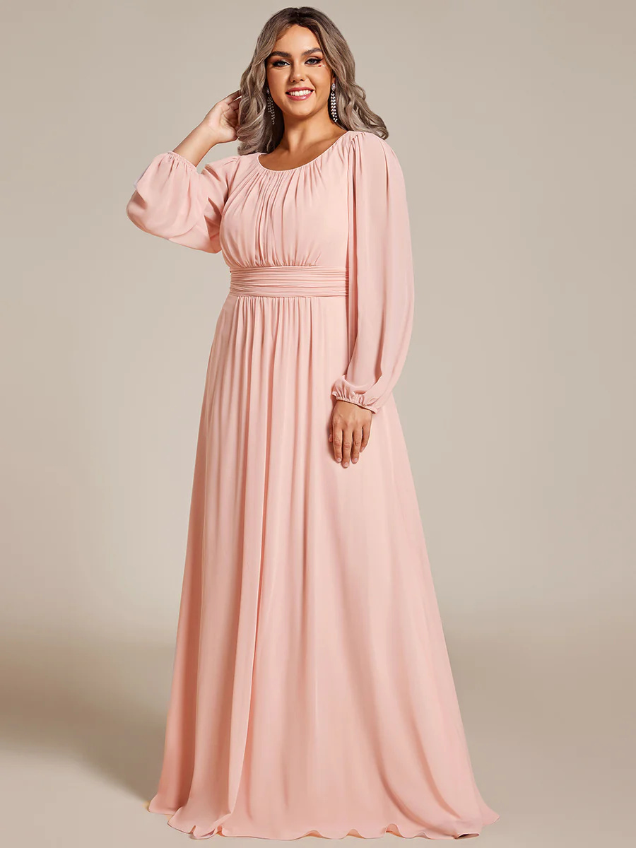 Round Neck Bridesmaid Dresses with Long Lantern Sleeves #EMES0106B