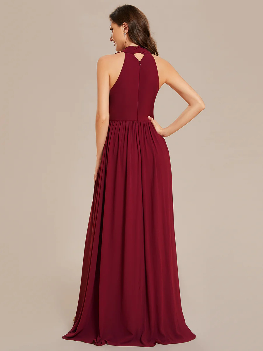 Halter Neckline Chiffon Sleeveless Bridesmaid Dress #EMES02014