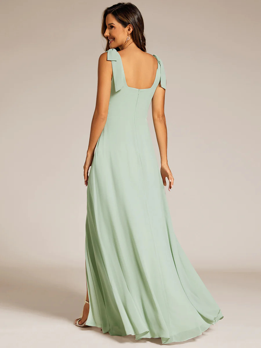 Elegant A-Line binding Square Neckline Chiffon Side Split Bridesmaid Dress #EMES02216