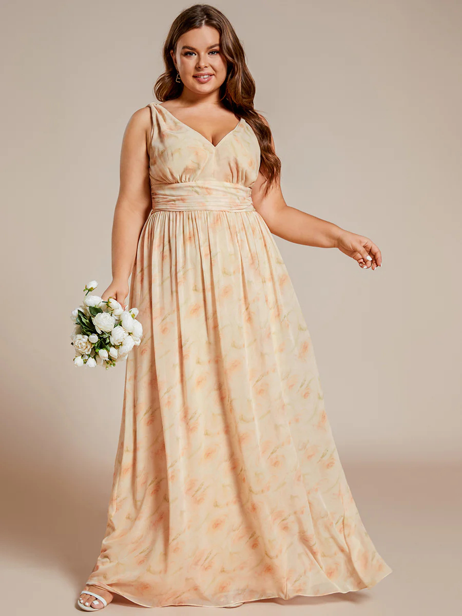 Double V-Neck Chiffon Maxi Long Plus Size Bridesmaid Dress #EMES09018