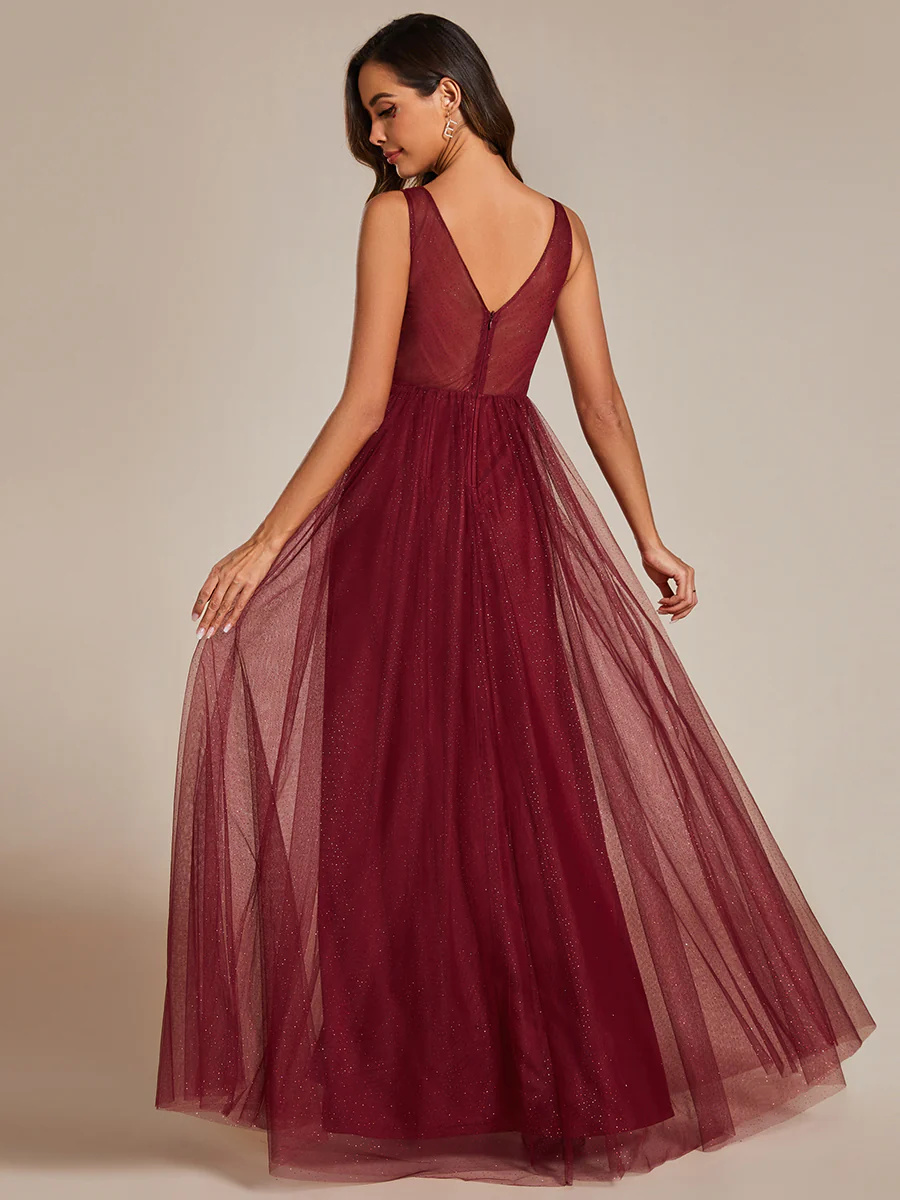 V-neck Spaghetti Strap Sequin Hollow Bridesmaid Dress #EMESS0014