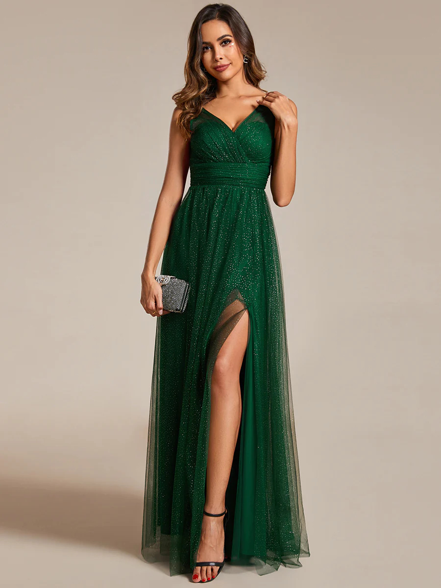 V-neck Spaghetti Strap Sequin Hollow Bridesmaid Dress #EMESS0014