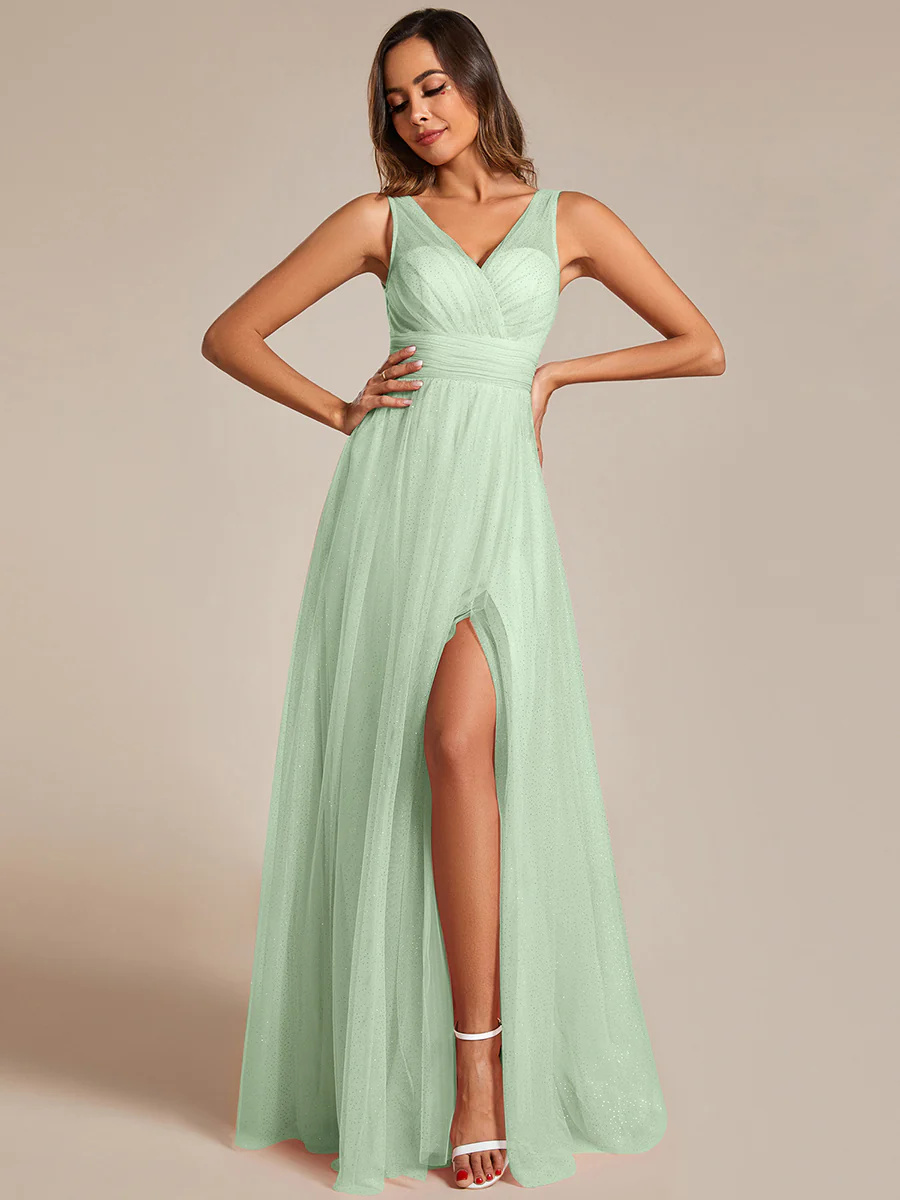 V-neck Spaghetti Strap Sequin Hollow Bridesmaid Dress #EMESS0014