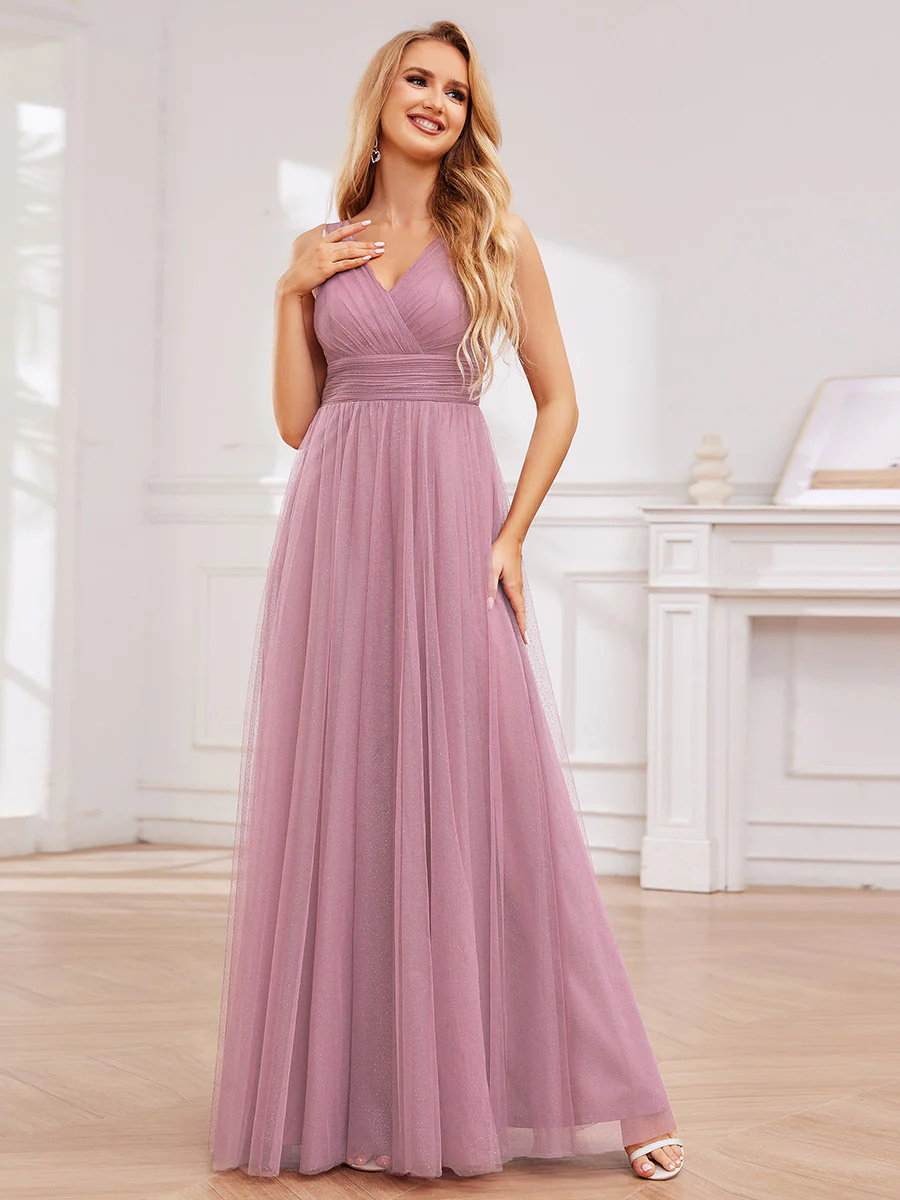 V-neck Spaghetti Strap Sequin Hollow Bridesmaid Dress #EMESS0014
