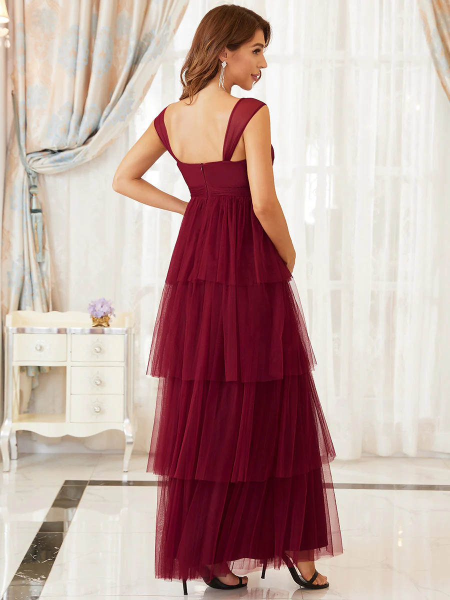 Classy V-neck Sleeveless Layered Maternity Bridesmaid Dress #EMEY20794