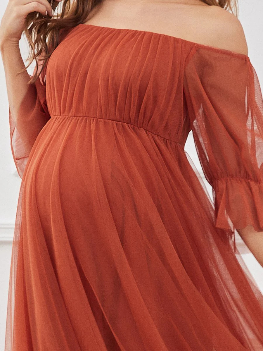 A-Line Short Puff Sleeves Maternity Bridesmaid Dress #EMEY20862