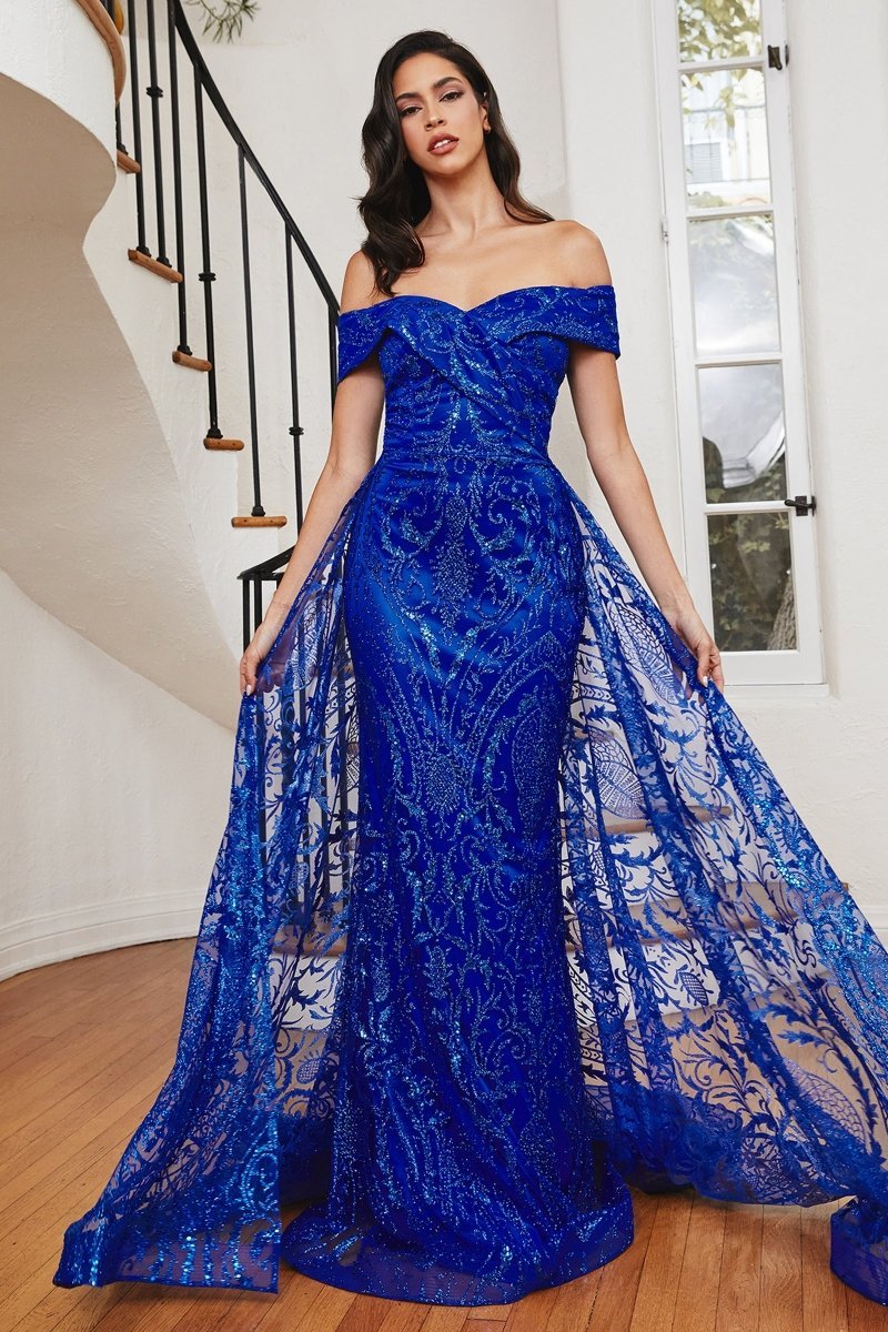 ​Elegant Sweetheart Off The Shoulder Lace Gown With Over Skirt #J836