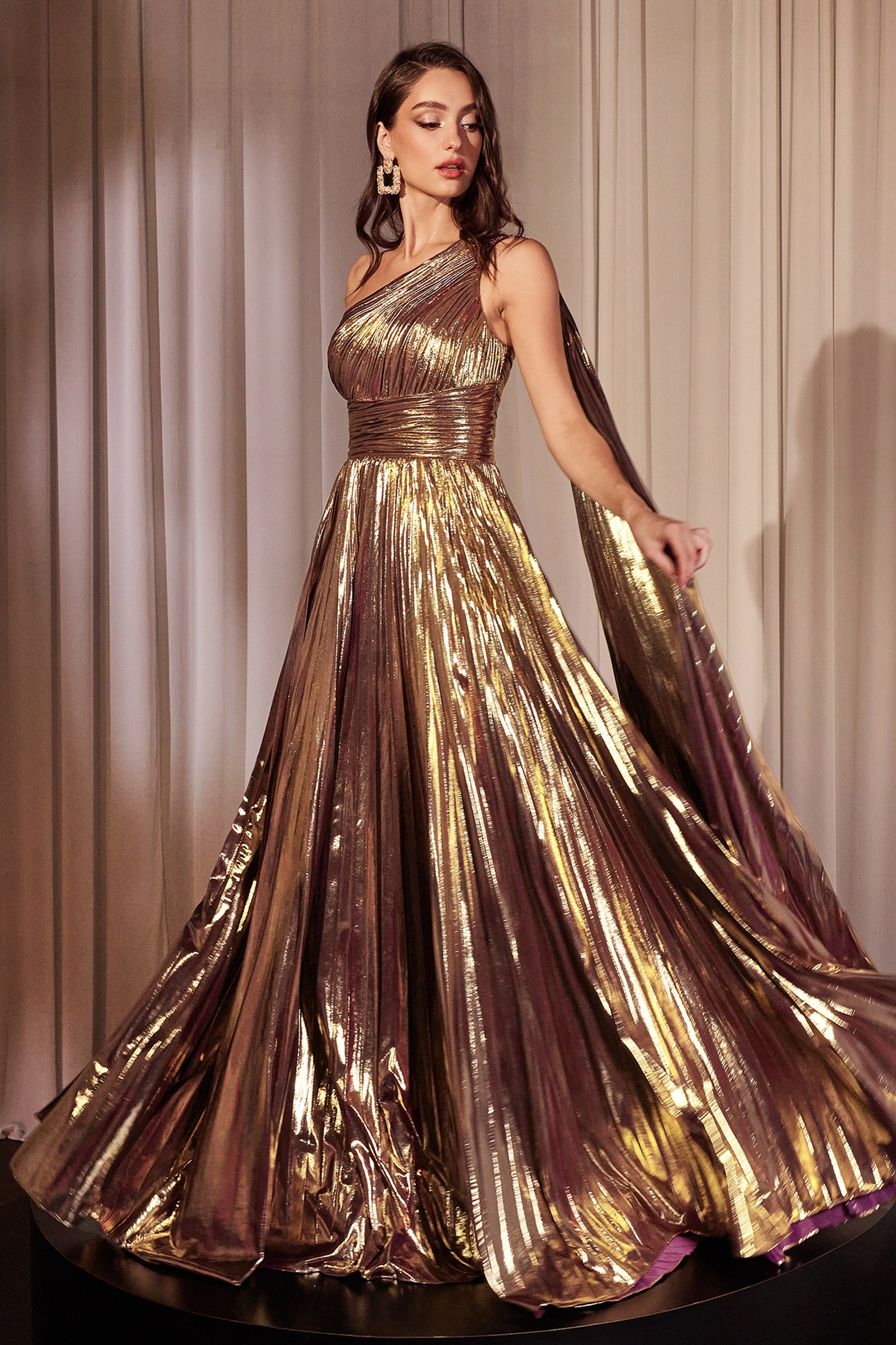 ​​​Elegant A-Line One Shoulder Strap Pleated Sash Gown #J874