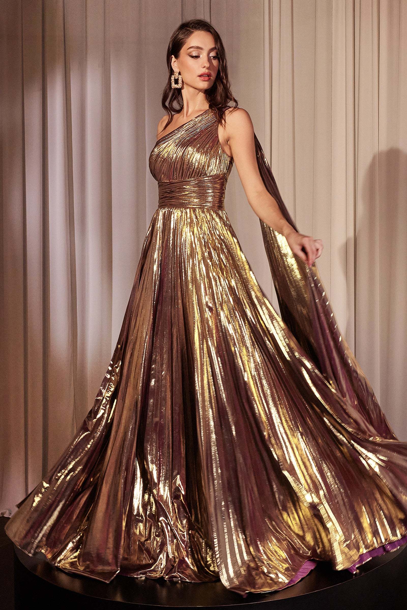 ​​​Elegant A-Line One Shoulder Strap Pleated Sash Gown #J874
