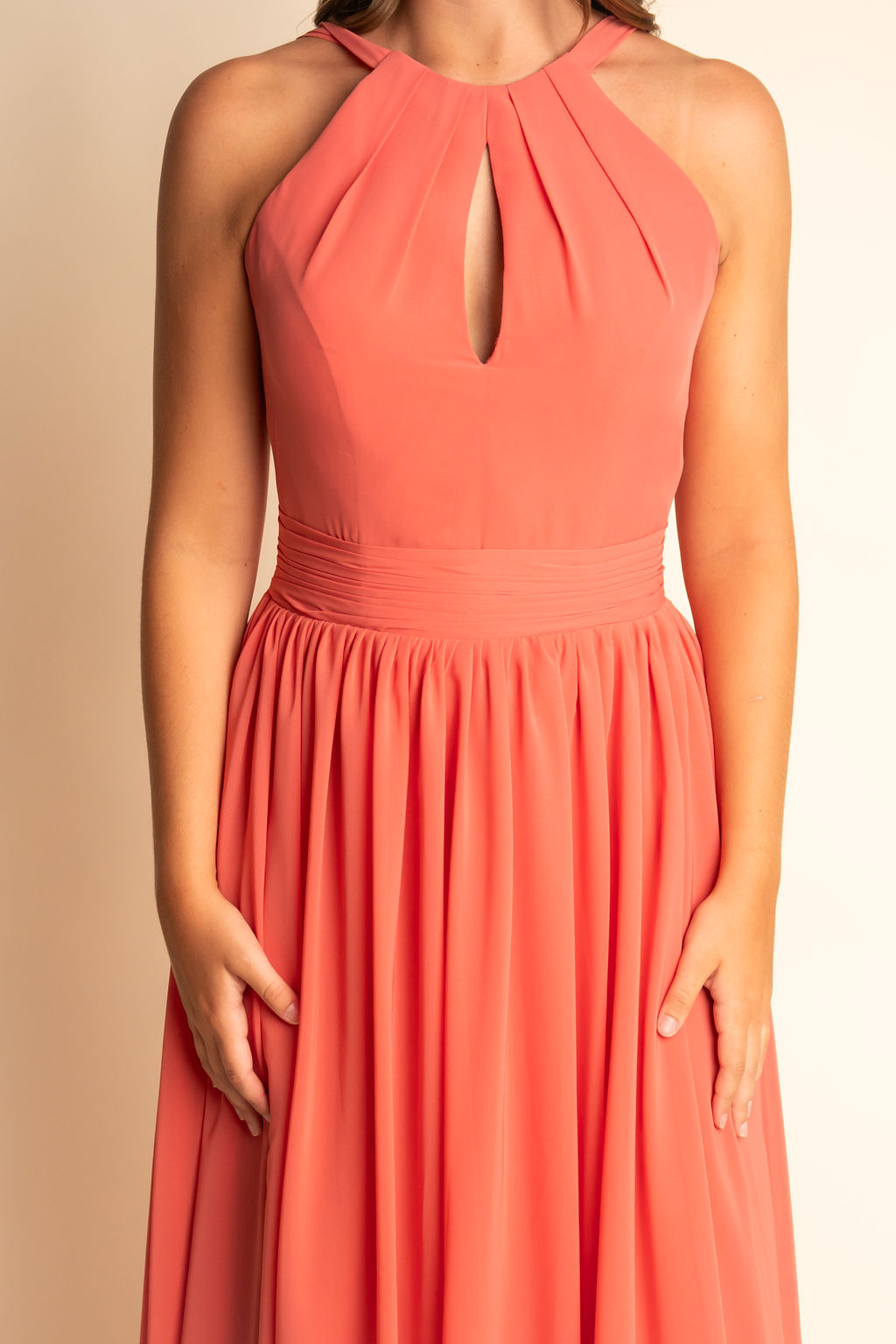 A-Line Illusion Chiffon Floor-Length Side Slit Bridesmaid Dress #RJBM052