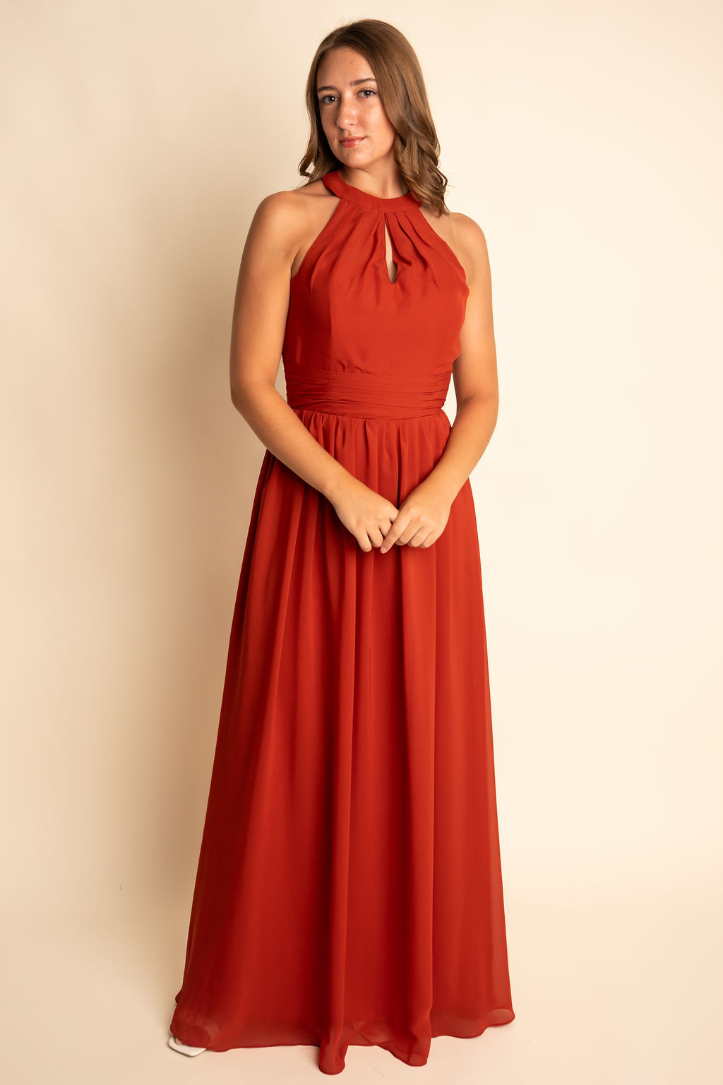 A-Line Illusion High Neck Chiffon Side Slit Bridesmaid Dress #RJBM053