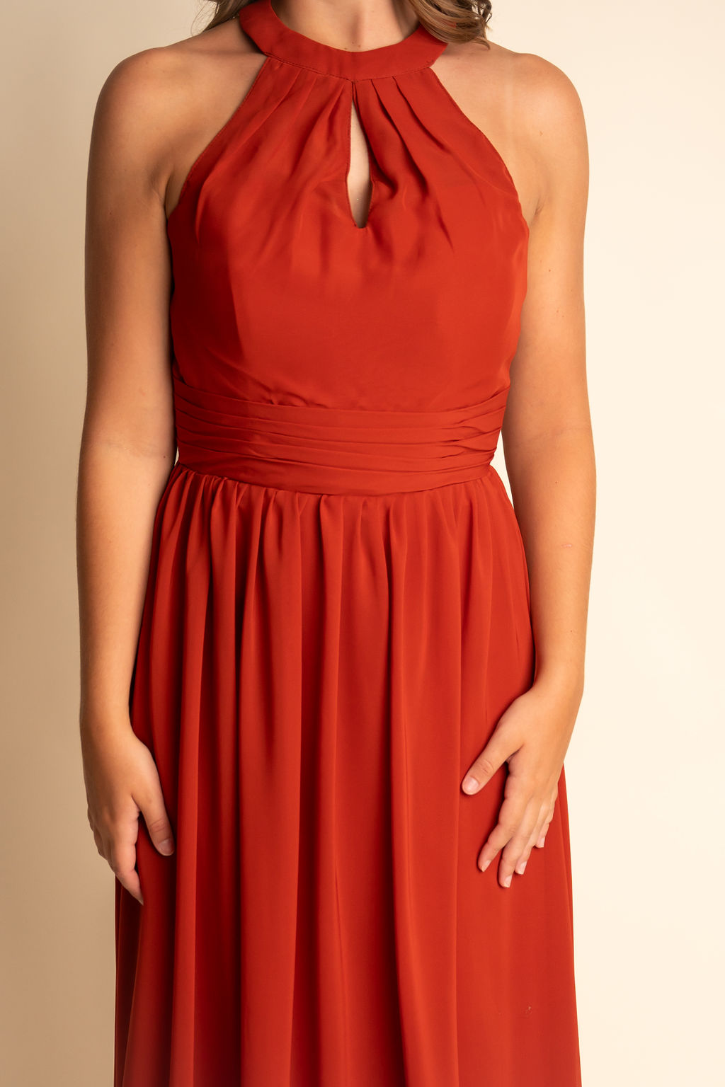 A-Line Illusion High Neck Chiffon Side Slit Bridesmaid Dress #RJBM053