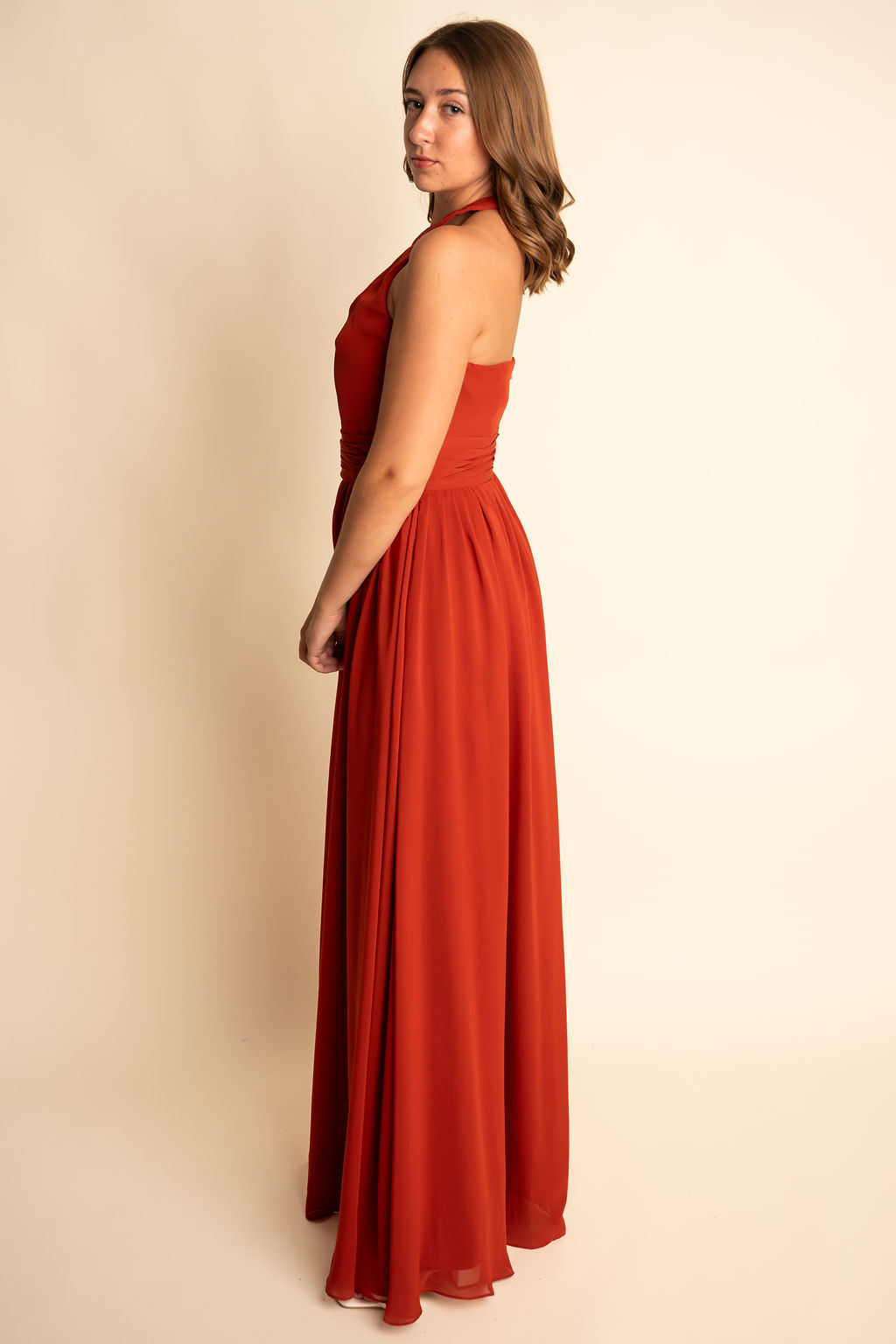 A-Line Illusion High Neck Chiffon Side Slit Bridesmaid Dress #RJBM053