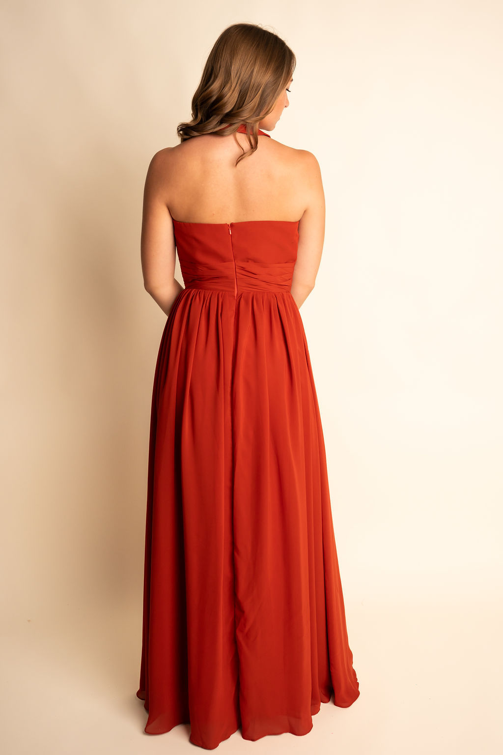 A-Line Illusion High Neck Chiffon Side Slit Bridesmaid Dress #RJBM053