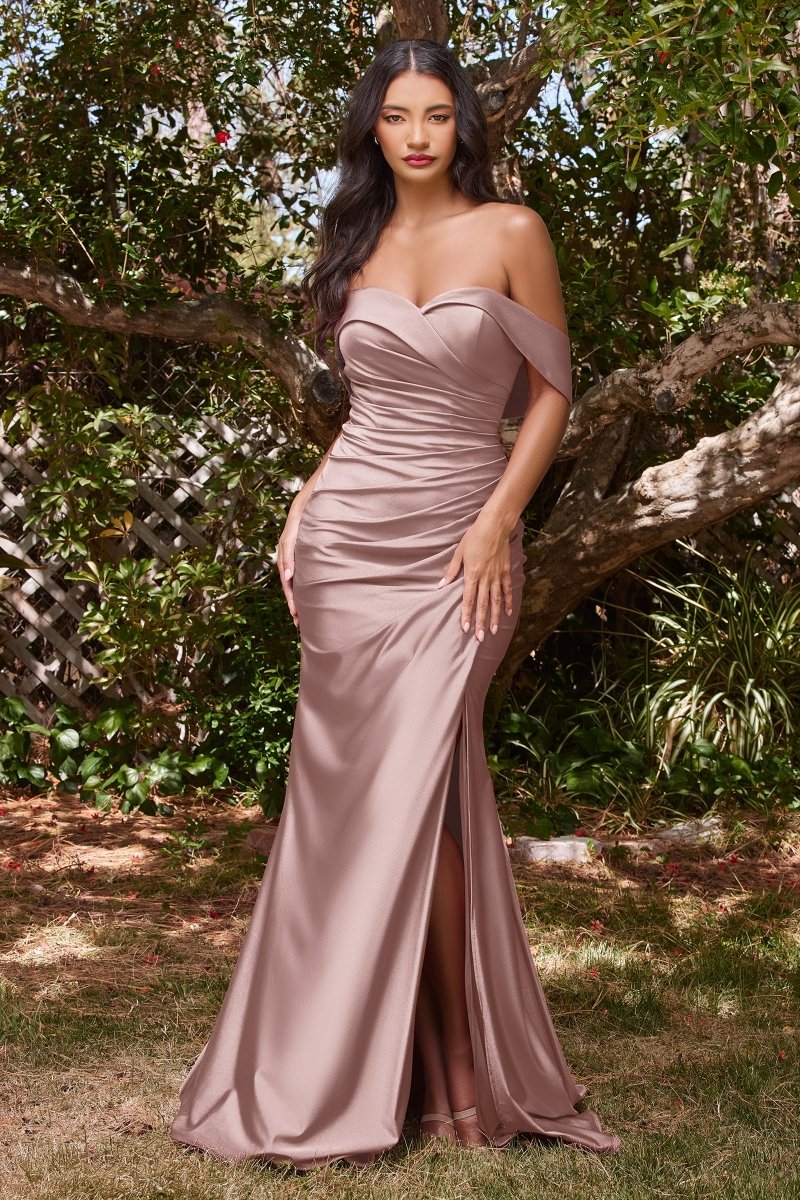 Fit Sweetheart Off The Shoulder Stretch Jersey Slit Gown #KV1050