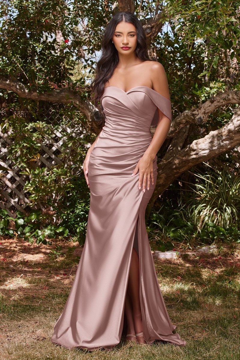 Fit Sweetheart Off The Shoulder Stretch Jersey Slit Gown #KV1050