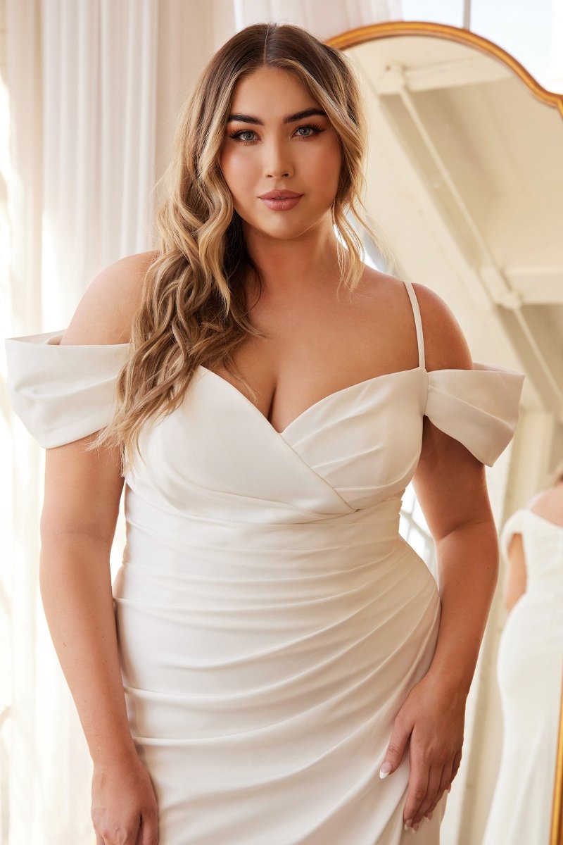 Fitted Sweetheart Off The Shoulder Pleated Plus Size Wedding Dress #KV1057WC