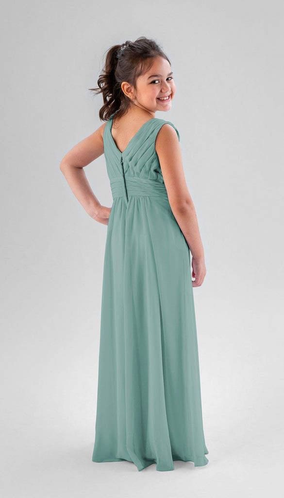 Lonnie A-line V-neck Chiffon Pleated Junior V-back Bridesmaid Dress