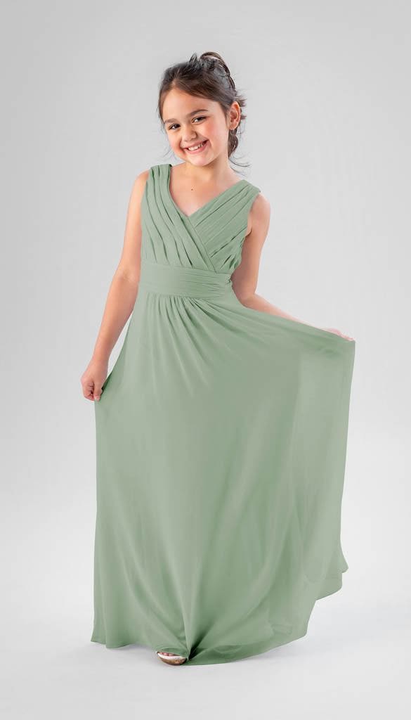 Lonnie A-line V-neck Chiffon Pleated Junior V-back Bridesmaid Dress
