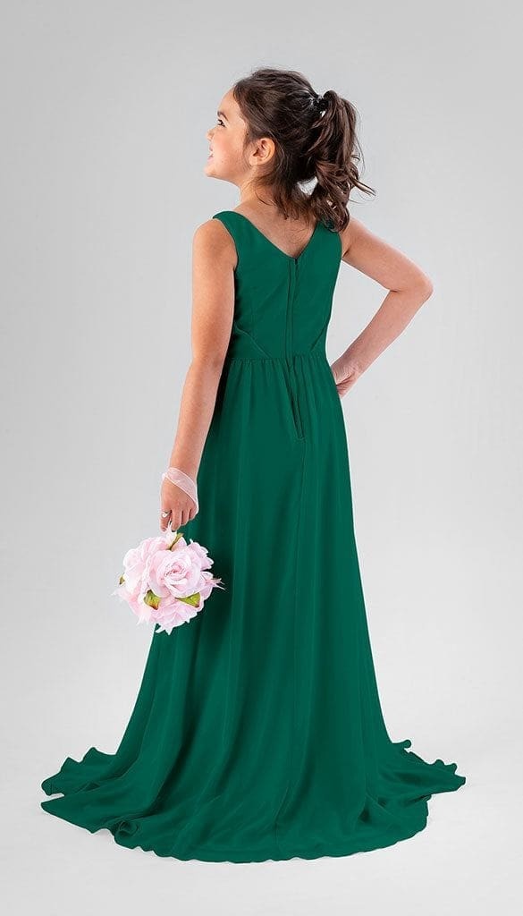 Saylor A-line V-neck Chiffon Pleated High V-back Junior Bridesmaid Dress