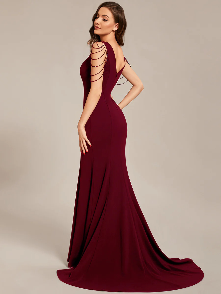  V-Neck Sleeveless Beaded Maxi Long Chiffon Bridesmaid Dress #EMMA01670