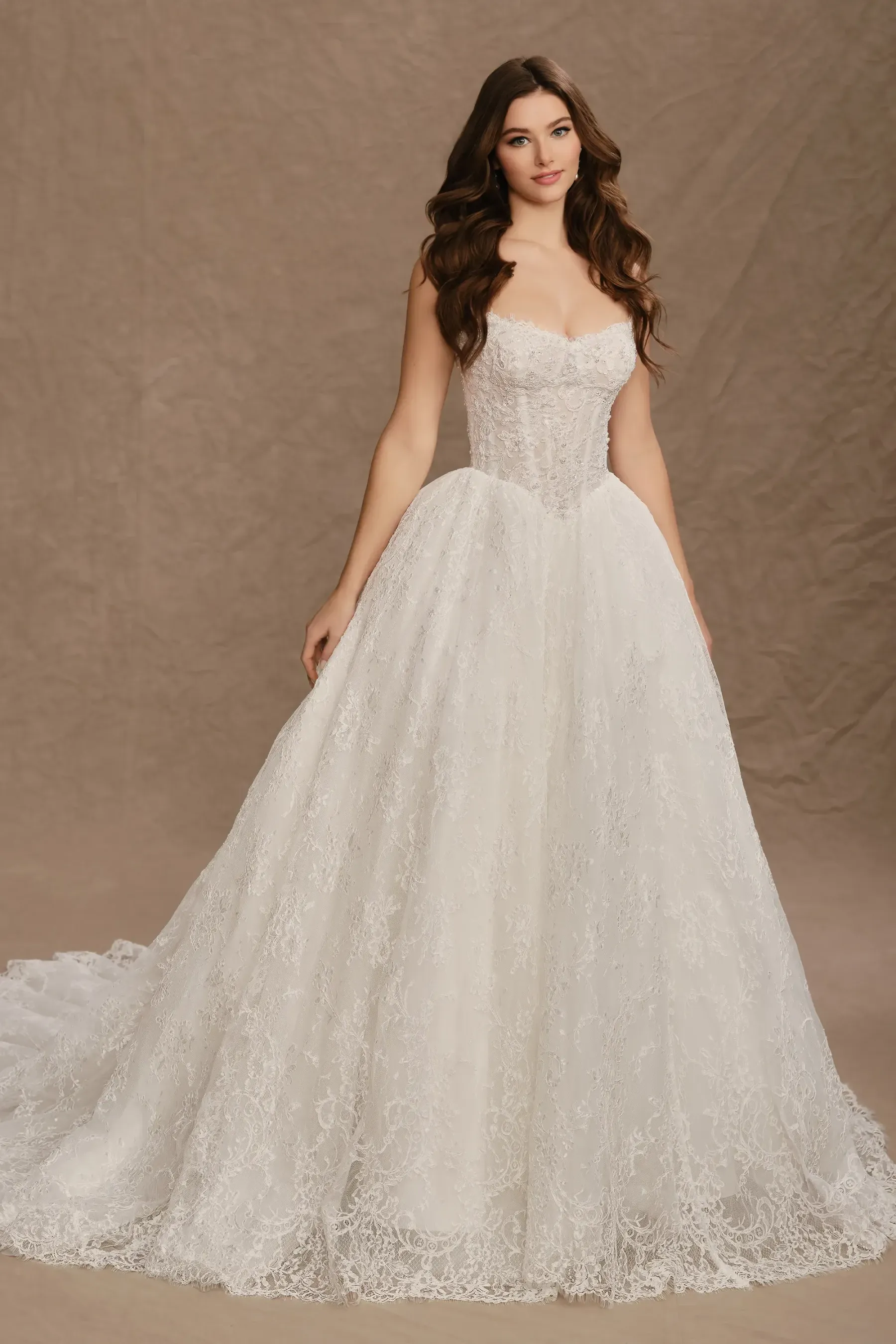 Strapless Sweetheart Beading Alencon Lace Wedding Dress #MT4022