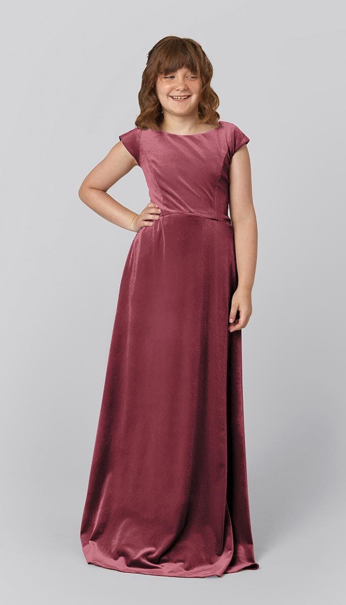 Sally Modest A-line Velvet Cap sleeves Junior Bridesmaid Dress