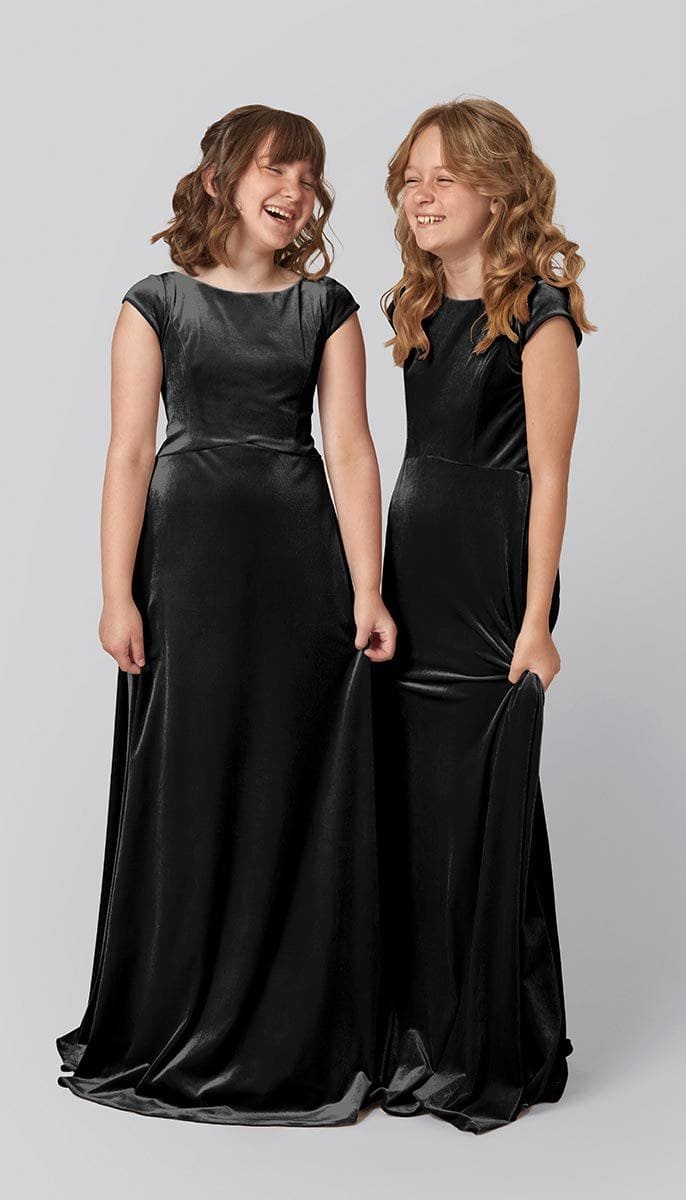 Sally Modest A-line Velvet Cap sleeves Junior Bridesmaid Dress