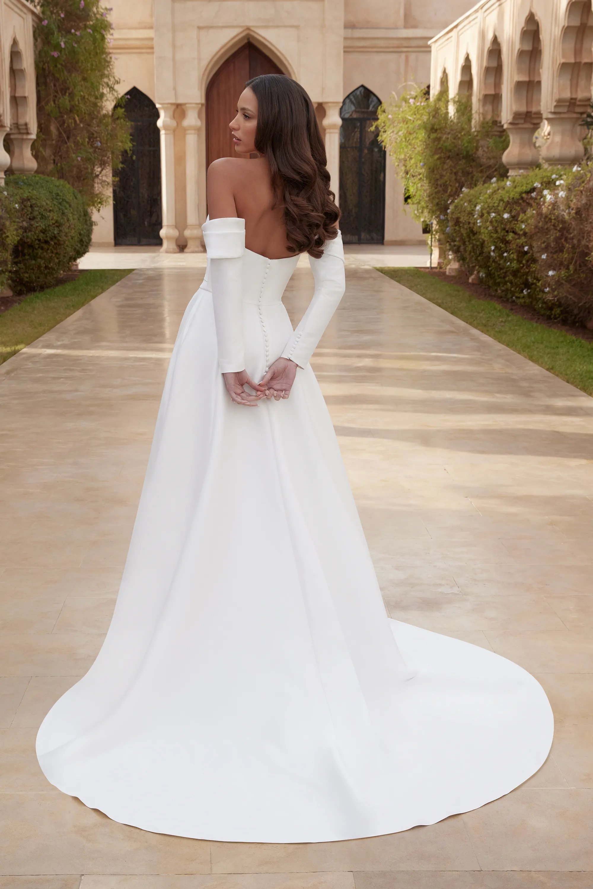 A-Line Strapless Stretch Mikado Draped Straight Neckline Wedding Dress 44416