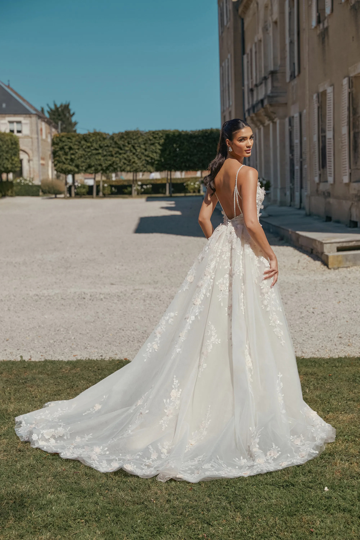 Fit and Flare Bikini 3D Petals Sequins Lace Embellished Wedding Dress 44471