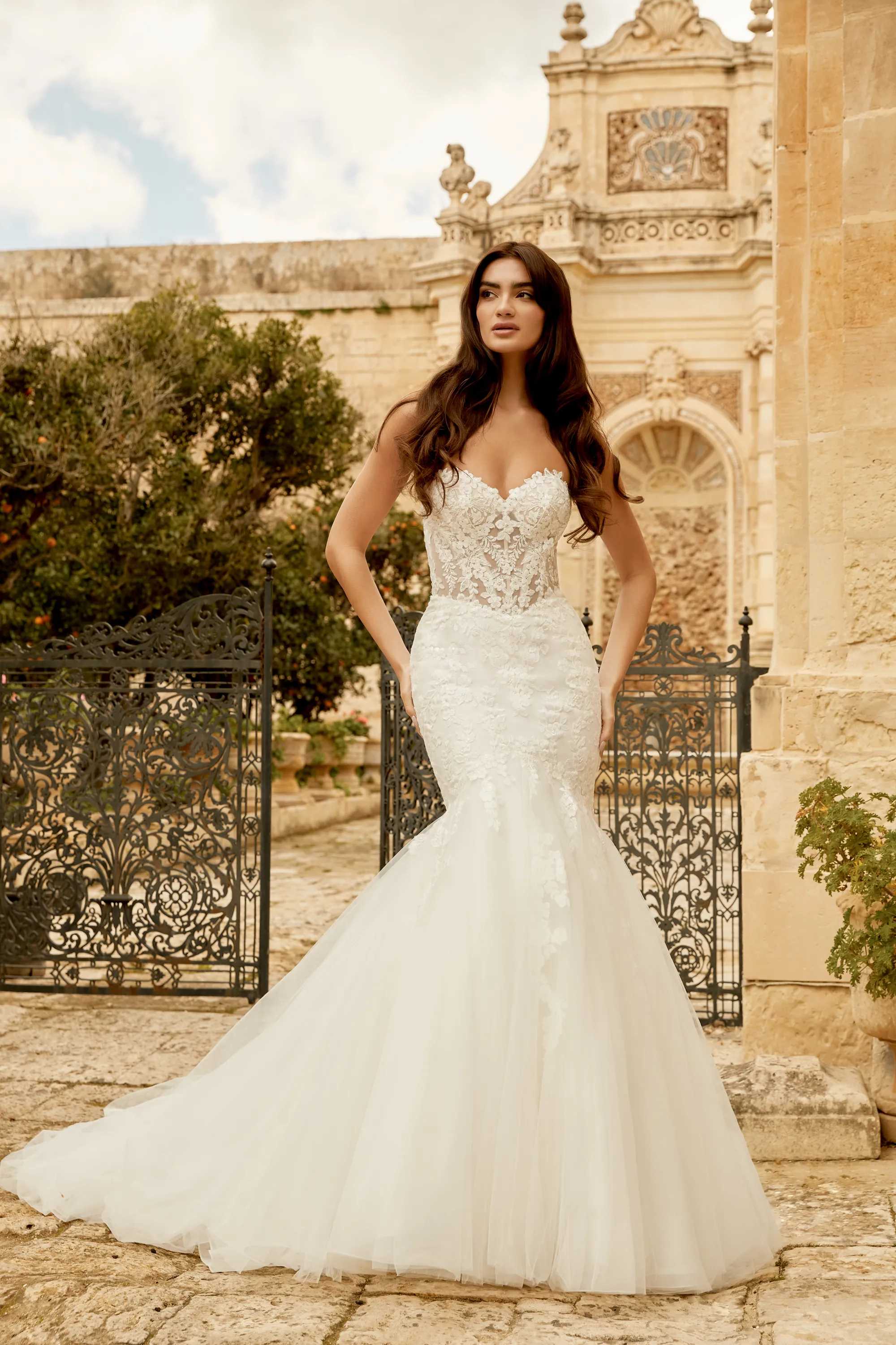 Mermaid Sweetheart Curvy Sequins Lace Chapel Wedding Dress 44481