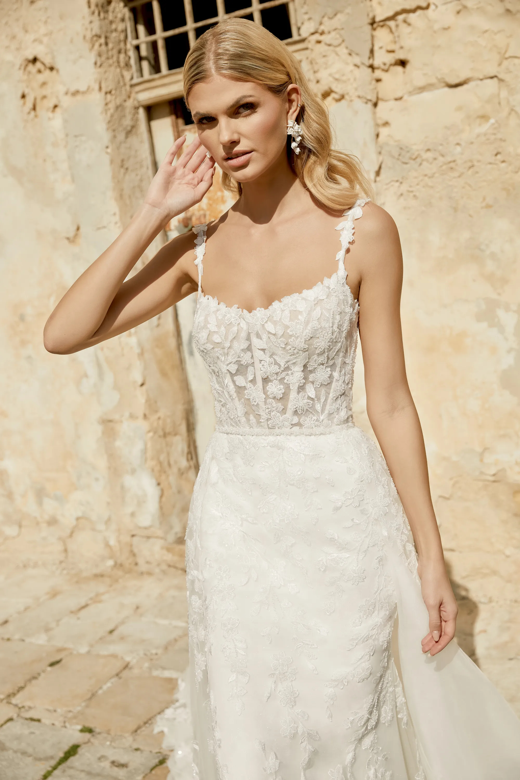 Allover Scoop Fit and Flare Beading Sequins Tulle Chapel Wedding Dress 44482