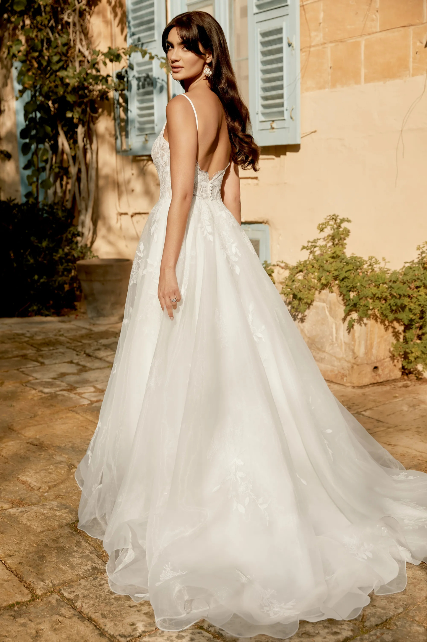 Graceful A-Line Plunge V-Neck Sequins Lace Wedding Dress 44486