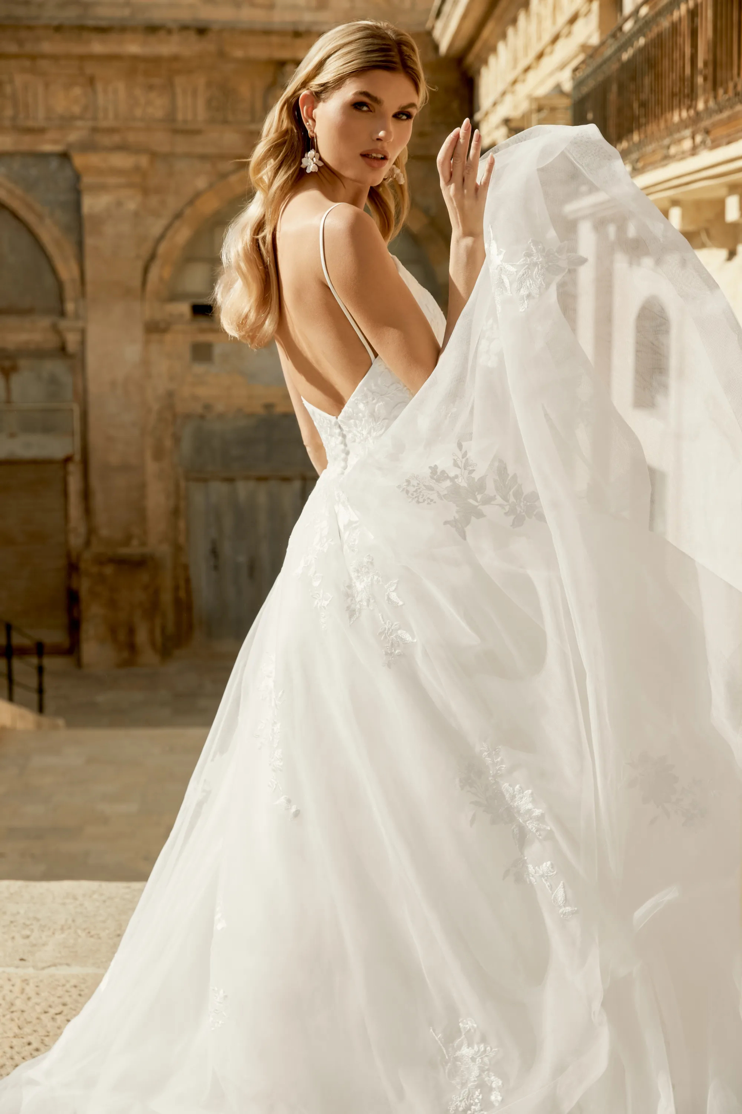 Ball Gown Plunge V-Neck Embroidery Lace Chapel Length Train Wedding Dress 44499