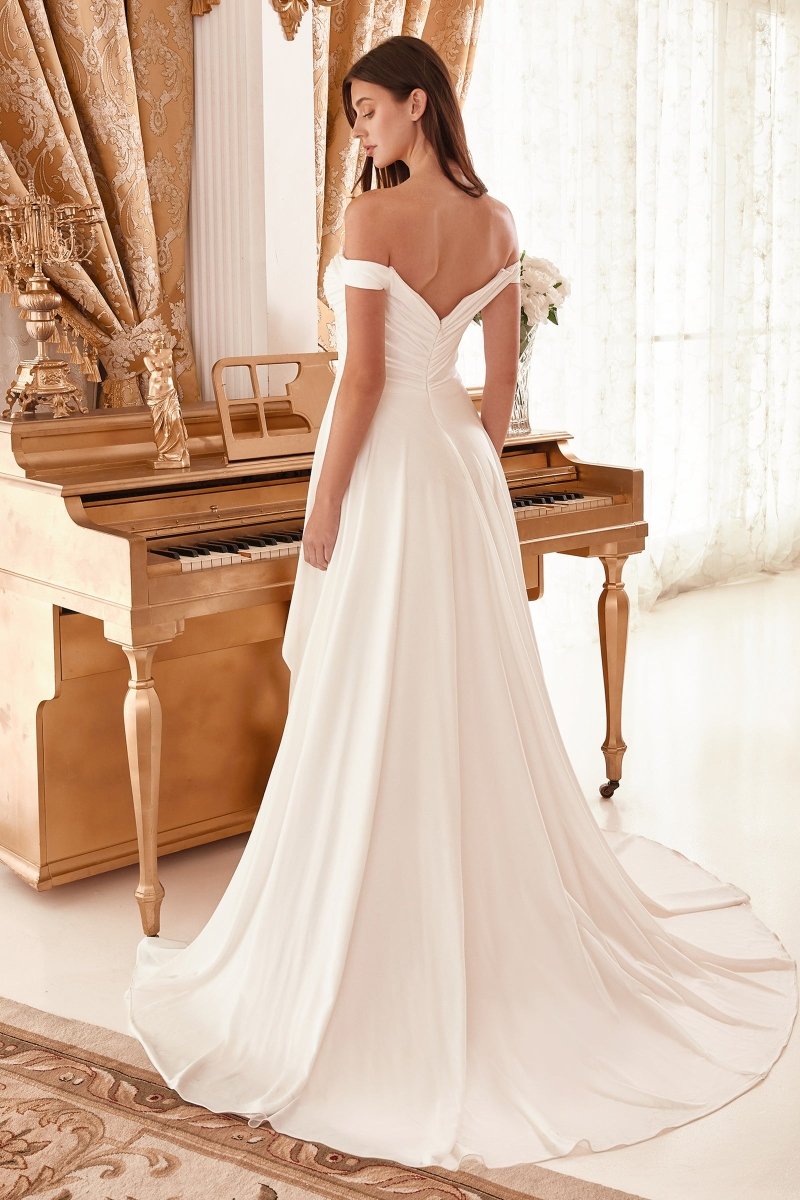 Fitted Draped Off The Shoulder Bridal Gown With Overskirt #WN315