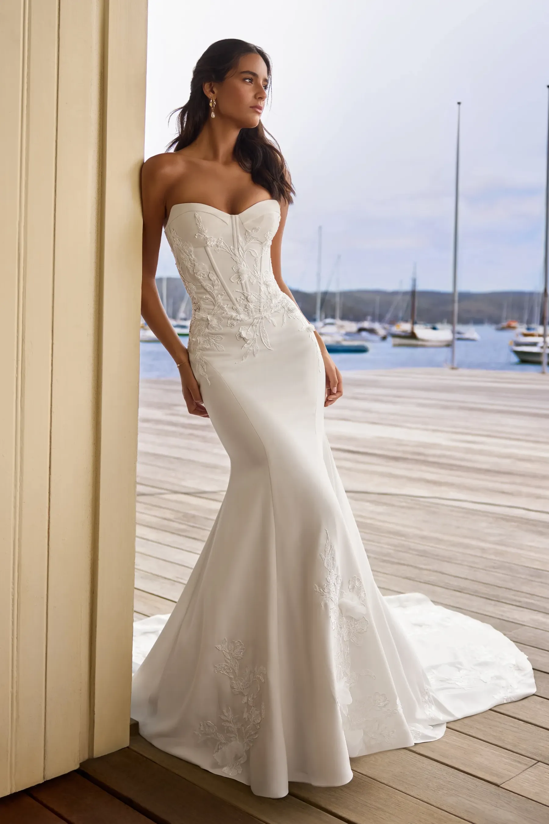Sexy Crepe Fit and Flare Wedding Dress #Sophia Tolli Y3205