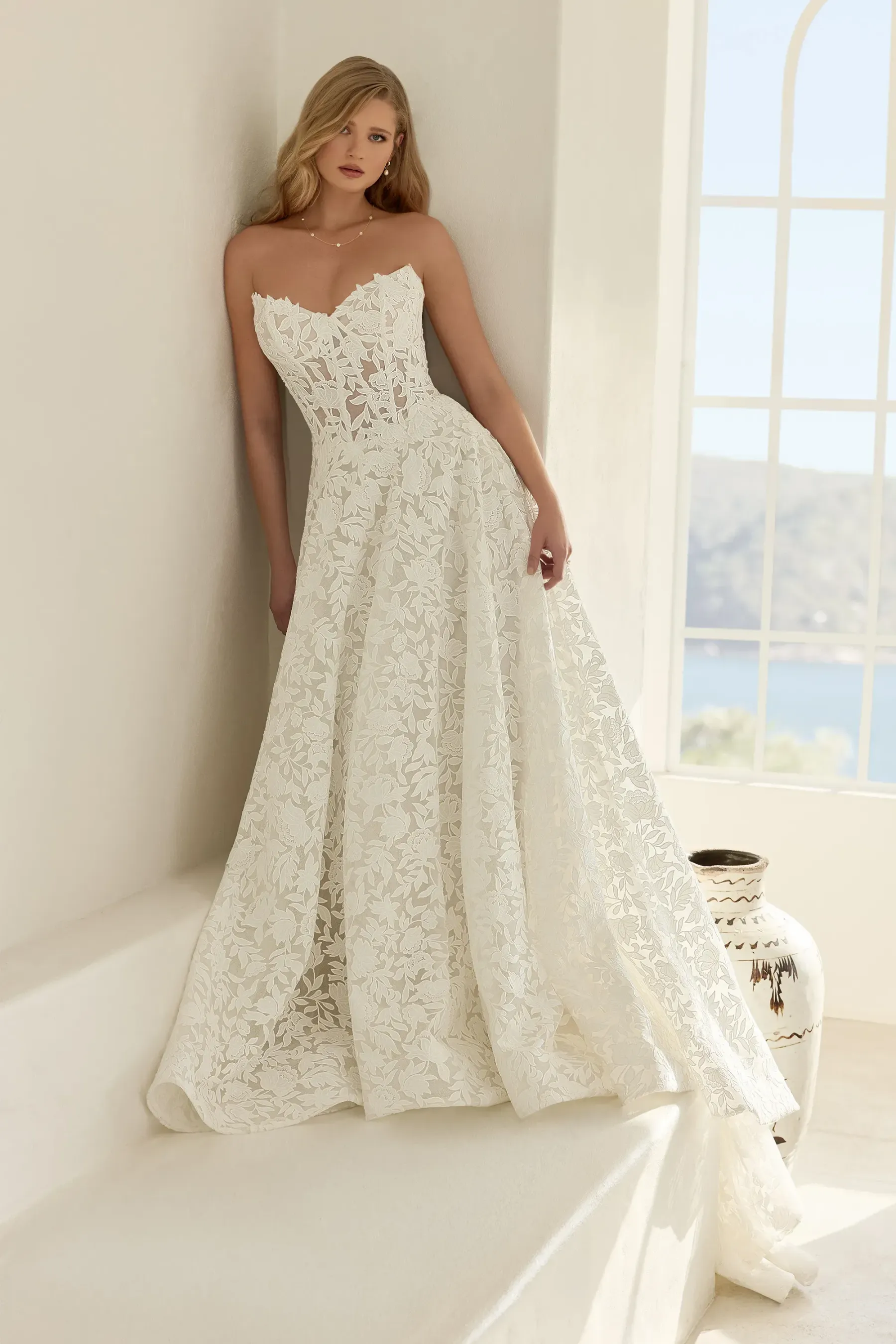V-Neck Overlace Wedding Dress with Sheer Bodice #Sophia Tolli Y3229