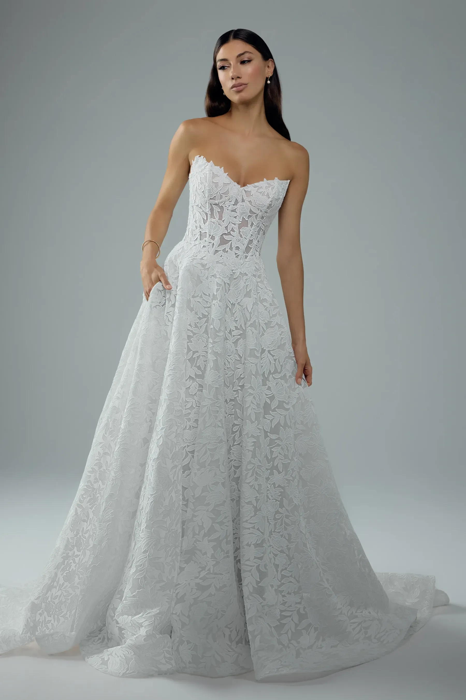 V-Neck Overlace Wedding Dress with Sheer Bodice #Sophia Tolli Y3229