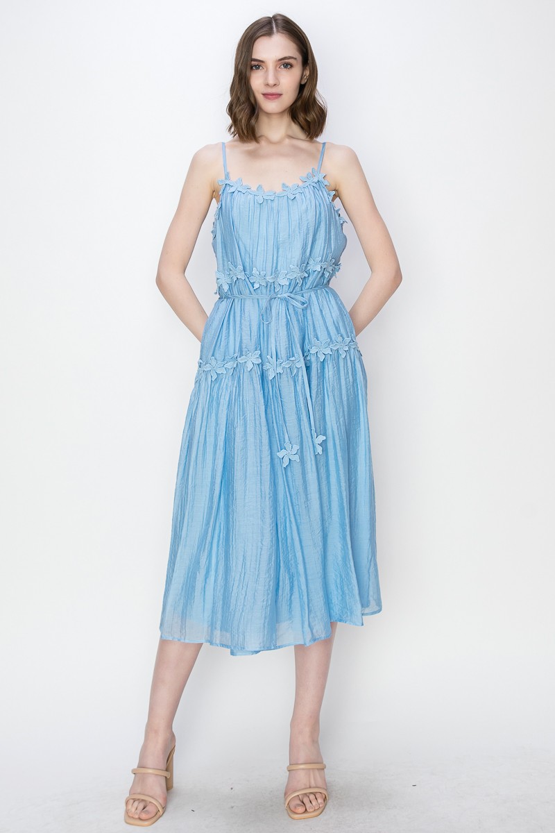 Satin Sleeveless Floral Lacetrim Detail Midi Dress #23635204