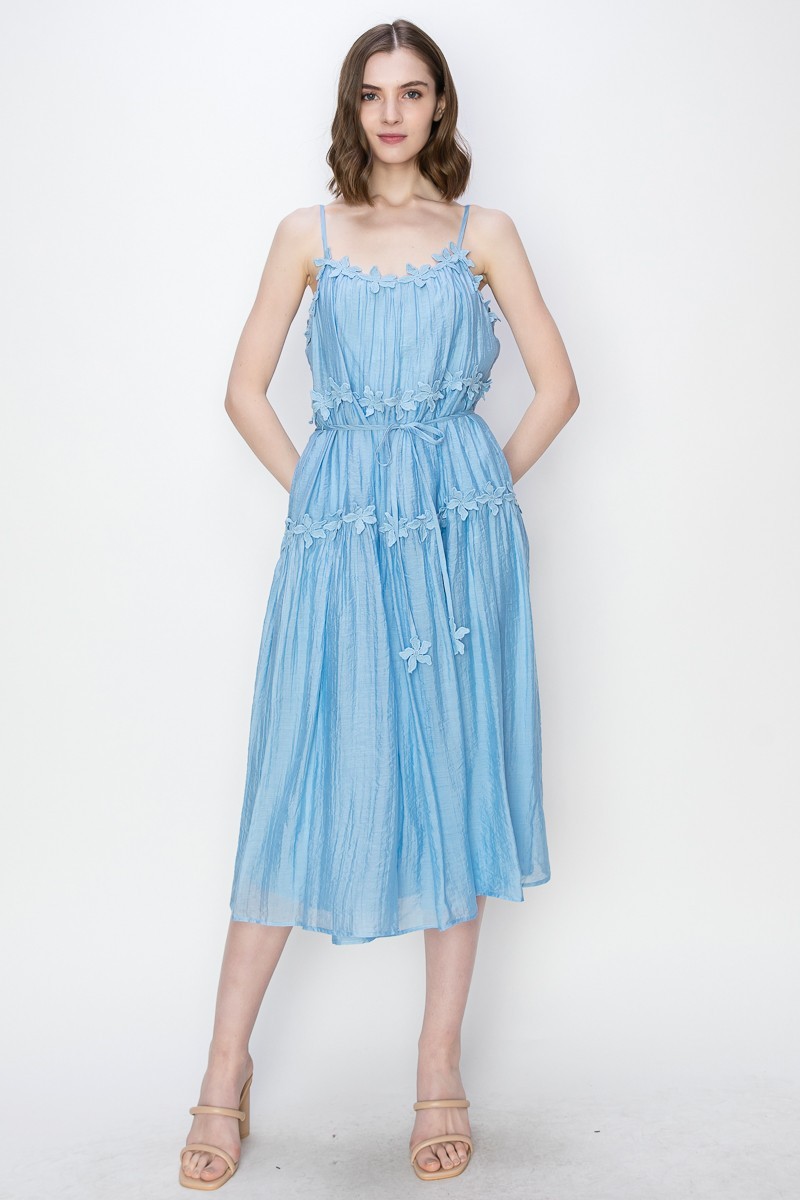 Satin Sleeveless Floral Lacetrim Detail Midi Dress #23635204