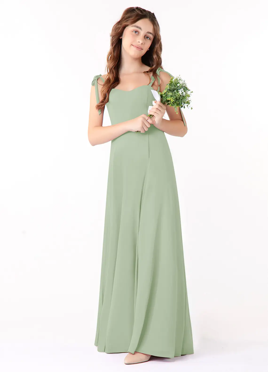 A-Line Sweetheart Neckline Chiffon Dusty Sage Junior Bridesmaid Dress