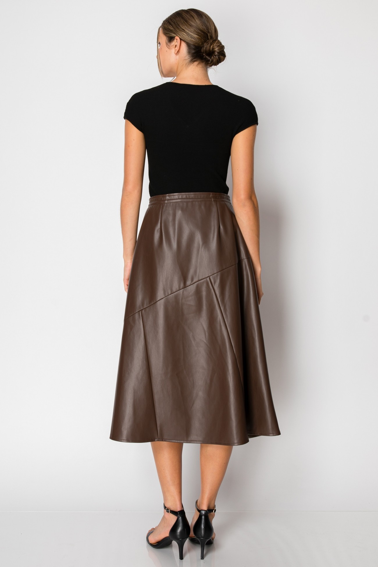 Faux Leather Wrap With Self Tie Midi Skirt #22889752