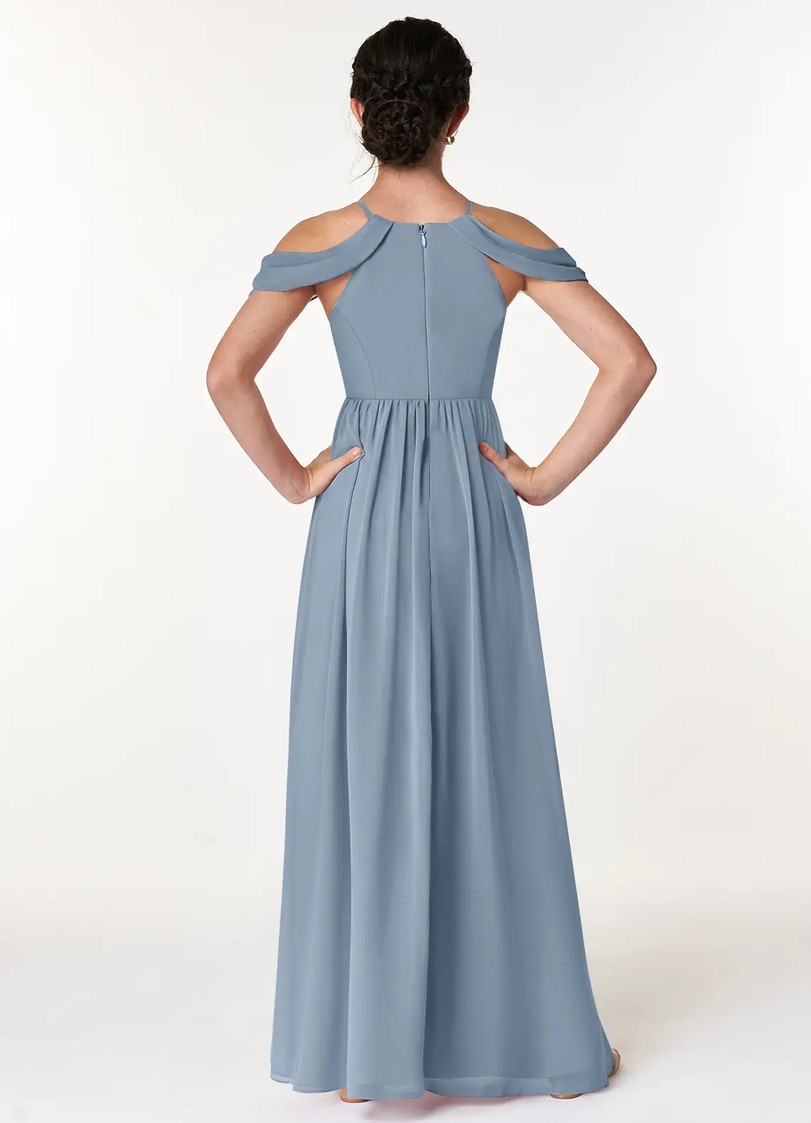 A-Line Off the Shoulder Chiffon Dusty Blue Junior Bridesmaid Dress