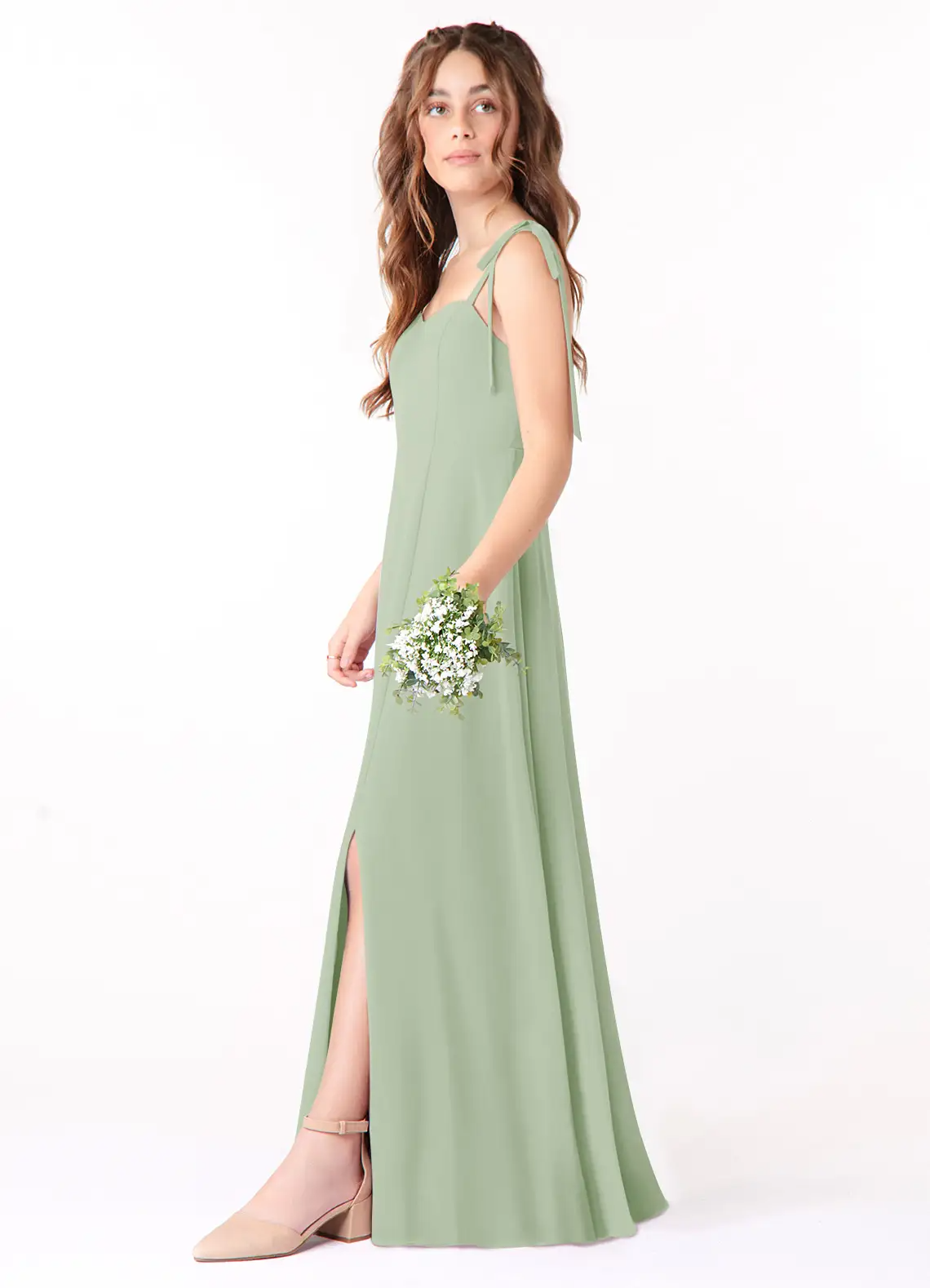 A-Line Sweetheart Neckline Chiffon Dusty Sage Junior Bridesmaid Dress