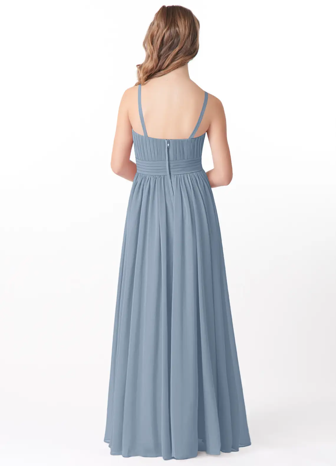 A-Line Scoop Floral Chiffon Dusty Blue Bridesmaid Dress