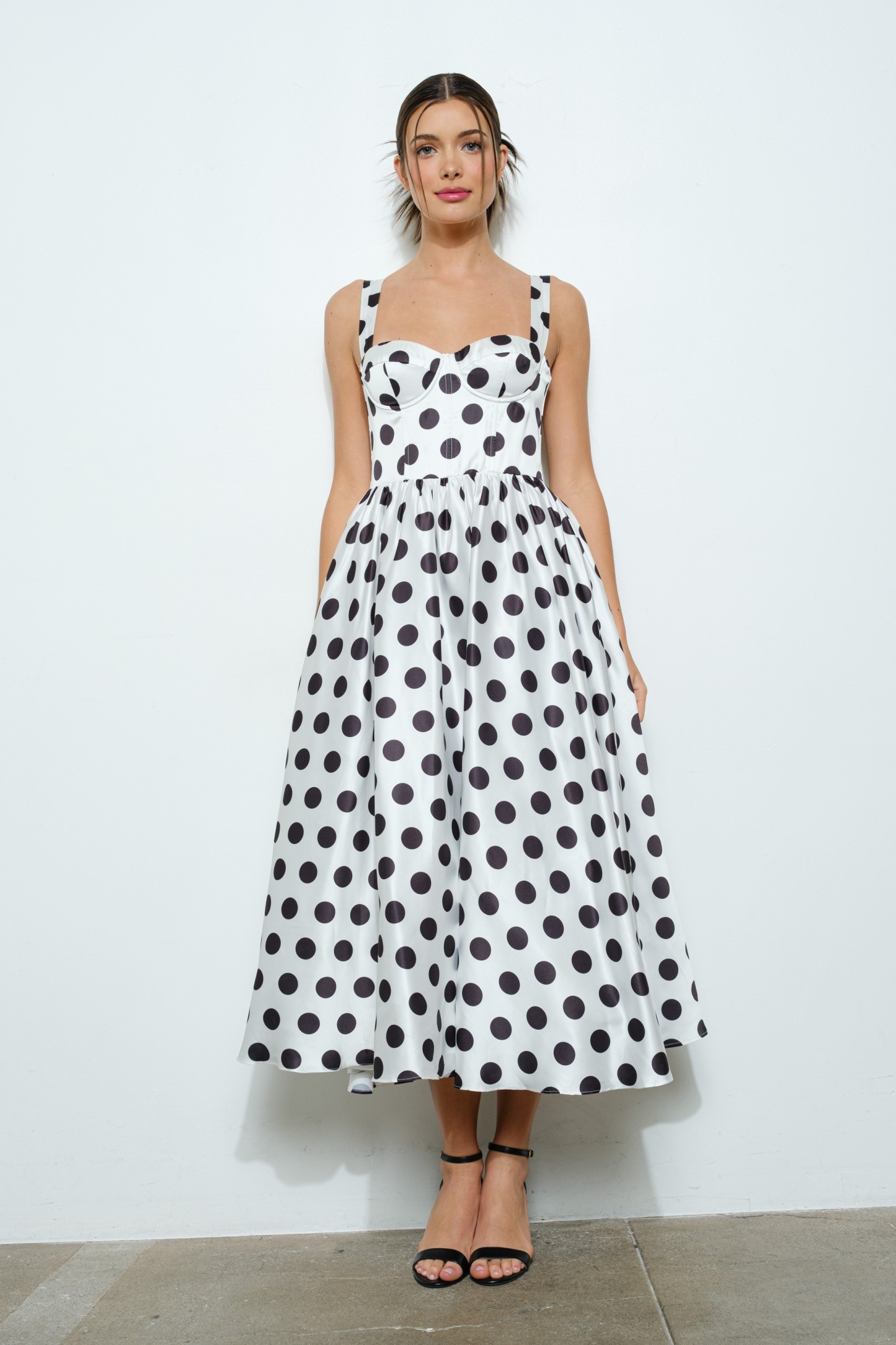 Sweetheart Polka Dot Bustier Midi Dress #23556372