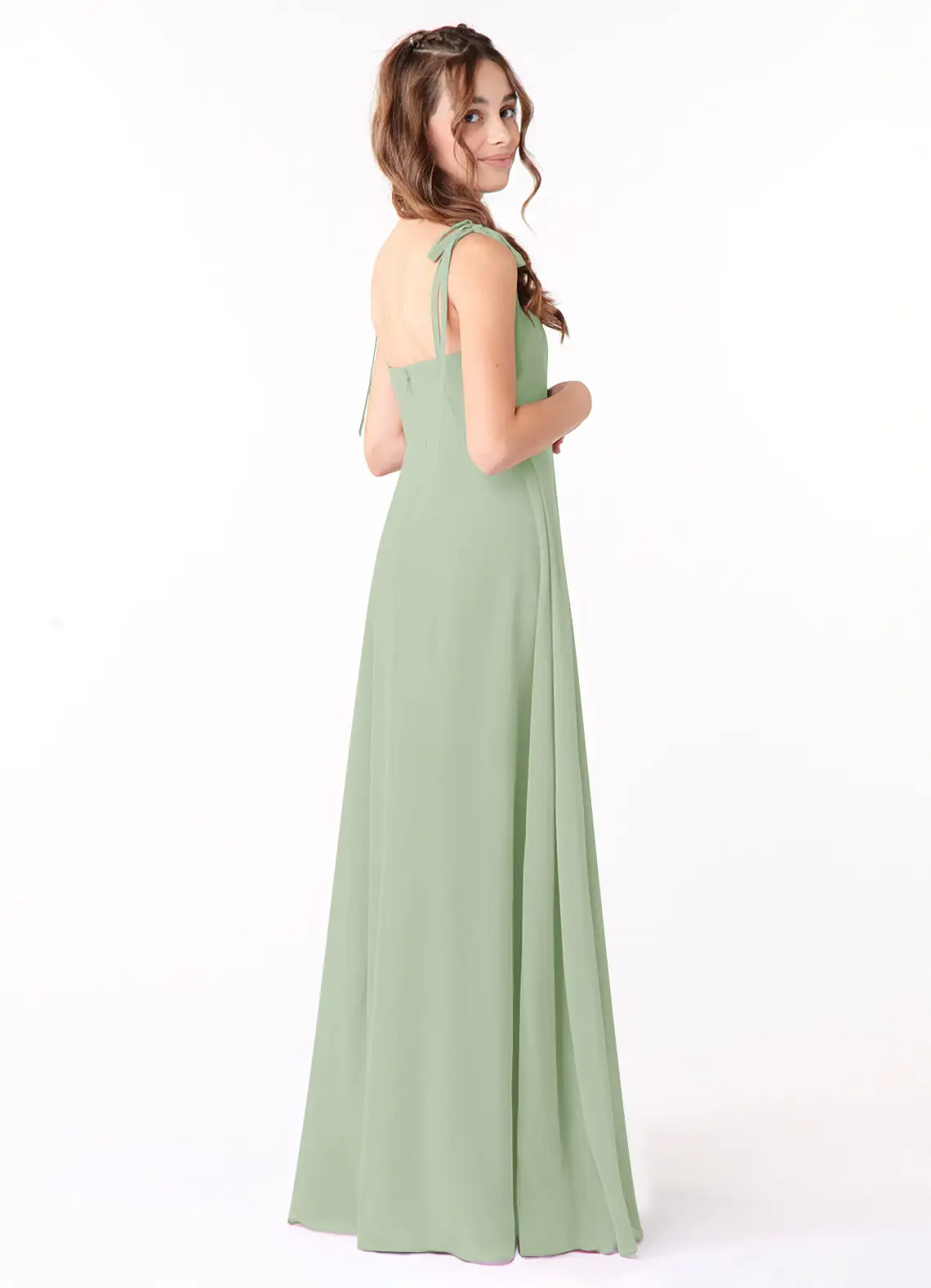 A-Line Sweetheart Neckline Chiffon Dusty Sage Junior Bridesmaid Dress