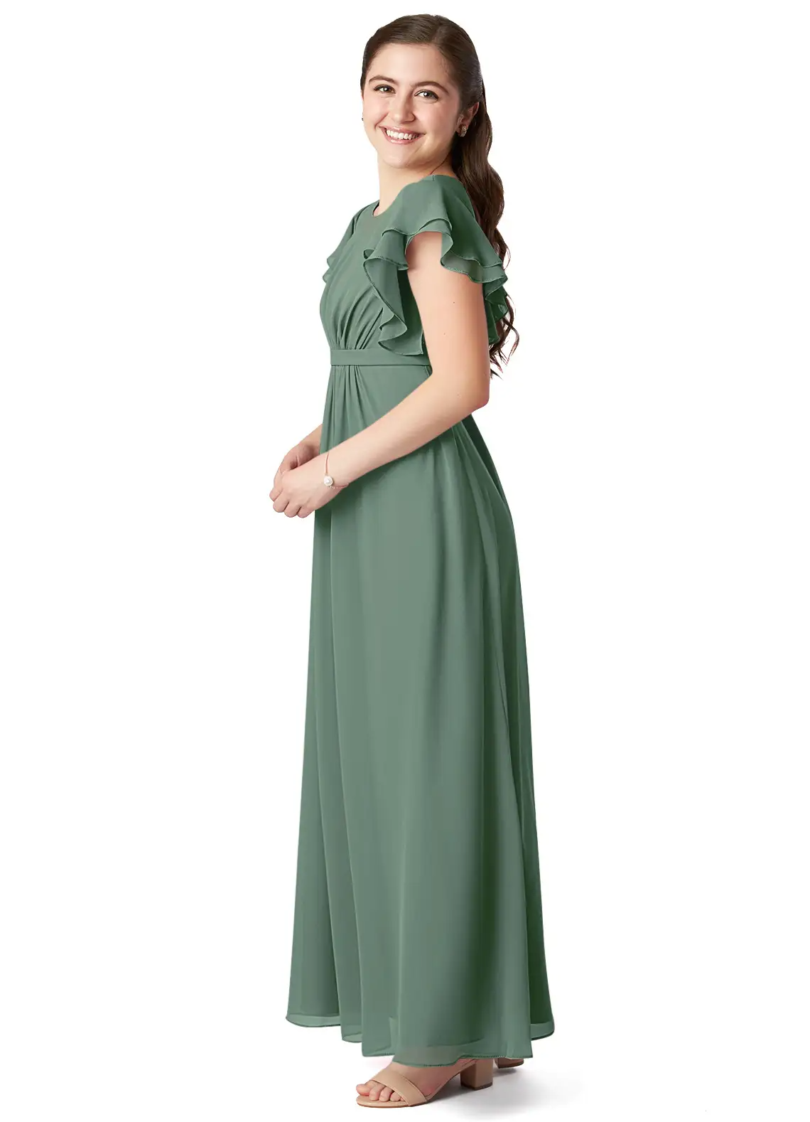 A-Line Scoop Pleated Chiffon Eucalyptus Bridesmaid Dress