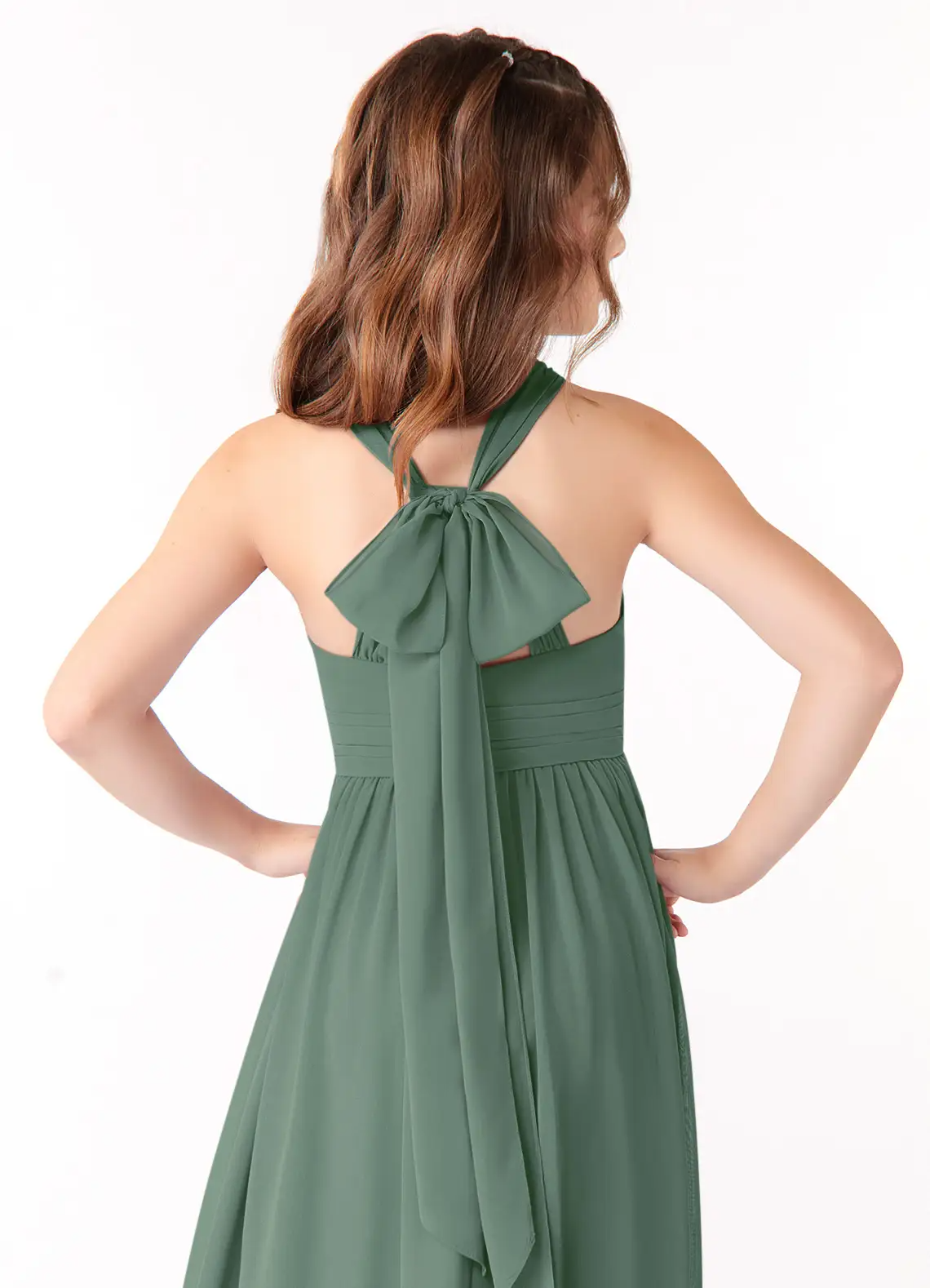 A-Line Scoop Ruched Chiffon Eucalyptus Junior Bridesmaid Dress